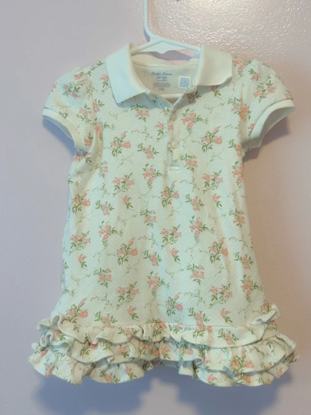 Ralph Lauren Cream Polo Dress with Pink Floral Print Sz 18 Mo
